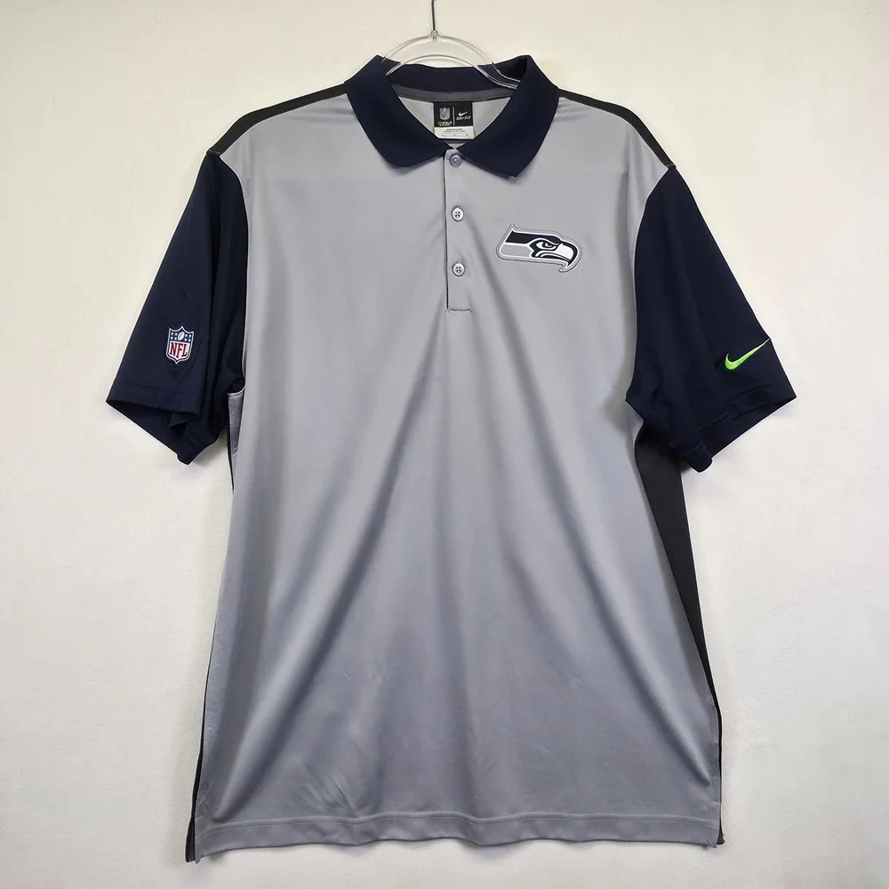 Seattle Seahawks Polo Shirt Men L Gray Black Nike On-field Football NFL Fan Gear